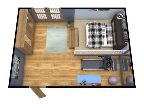 Schlafzimmer mit Trainingsbereich