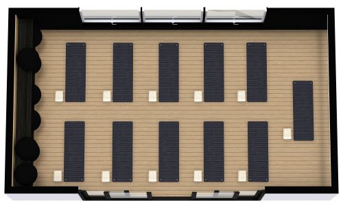 Grundriss für ein Yogastudio mit schwarzen Details