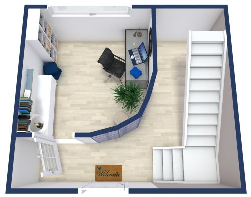 Platzsparendes Arbeitszimmer mit viel Licht