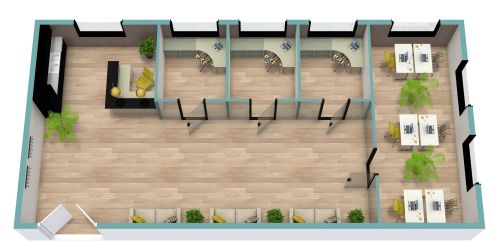 Großraumbüro im Industriestil