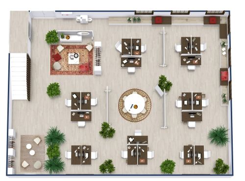 Grundriss für ein geräumiges, offenes Büro