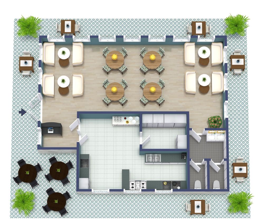 Gemütliches und farbenfrohes Restaurant mit Außenbereich