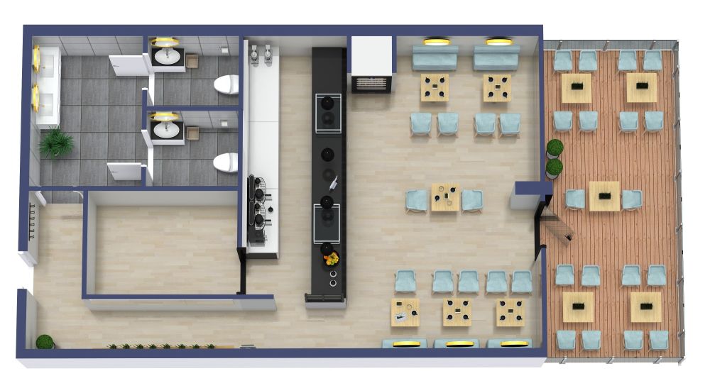 Wunderschöner Grundriss für ein Restaurant mit Balkonsitzplätzen