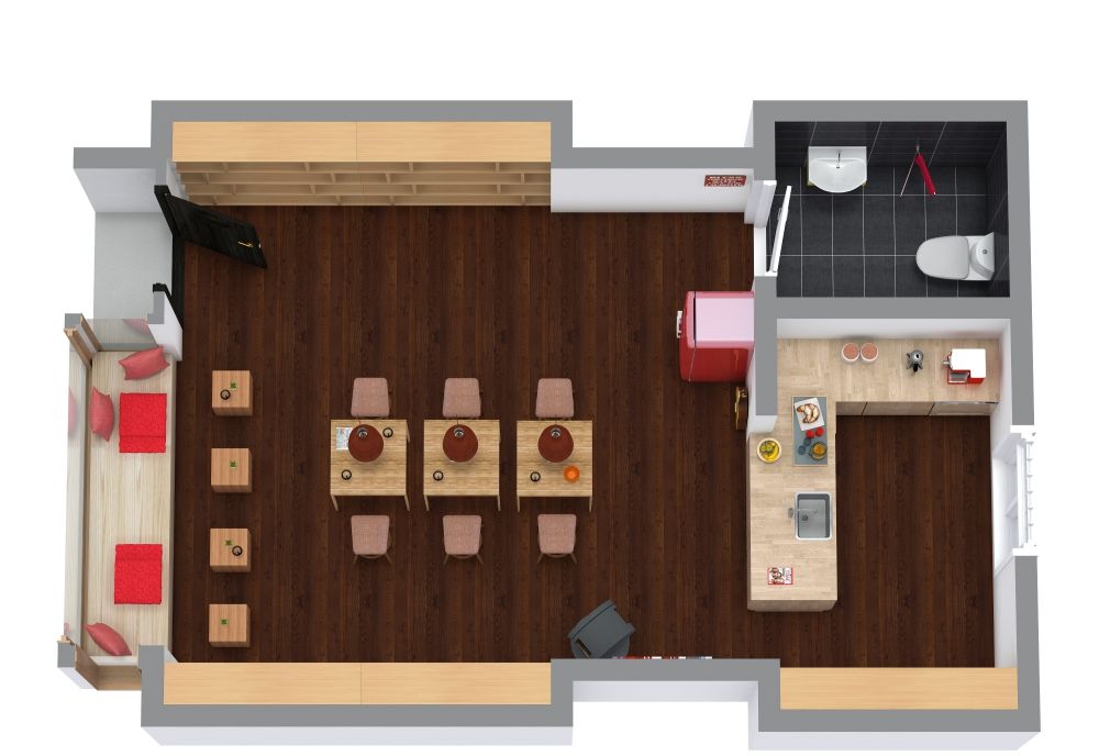 Entspanntes Café mit Holzdetails