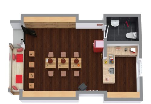 Entspanntes Café mit Holzdetails