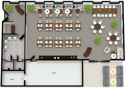 Grundriss für ein klassisches und stilvolles Café