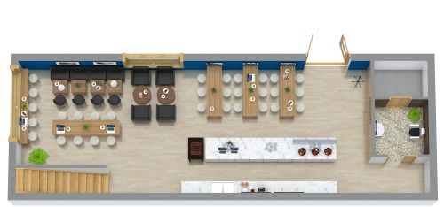 Helles Café mit platzsparenden Sitzgelegenheiten