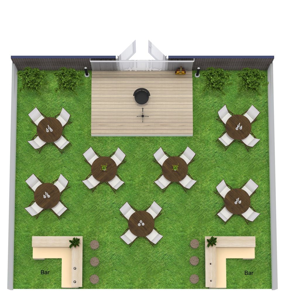 Grundriss für ein intime Konzertfläche im Freien mit Bar