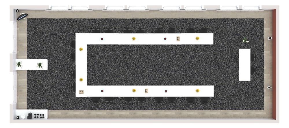 Grundriss für einen U-förmigen Konferenzraum mit zwei Moderatoren