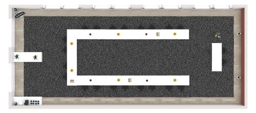 Grundriss für einen U-förmigen Konferenzraum mit zwei Moderatoren