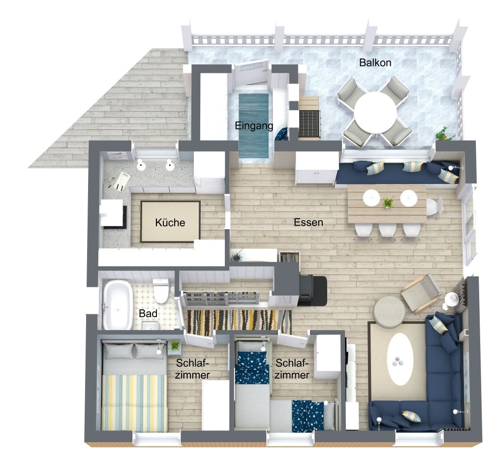 Grundriss für eine Hütte mit 2 Schlafzimmern