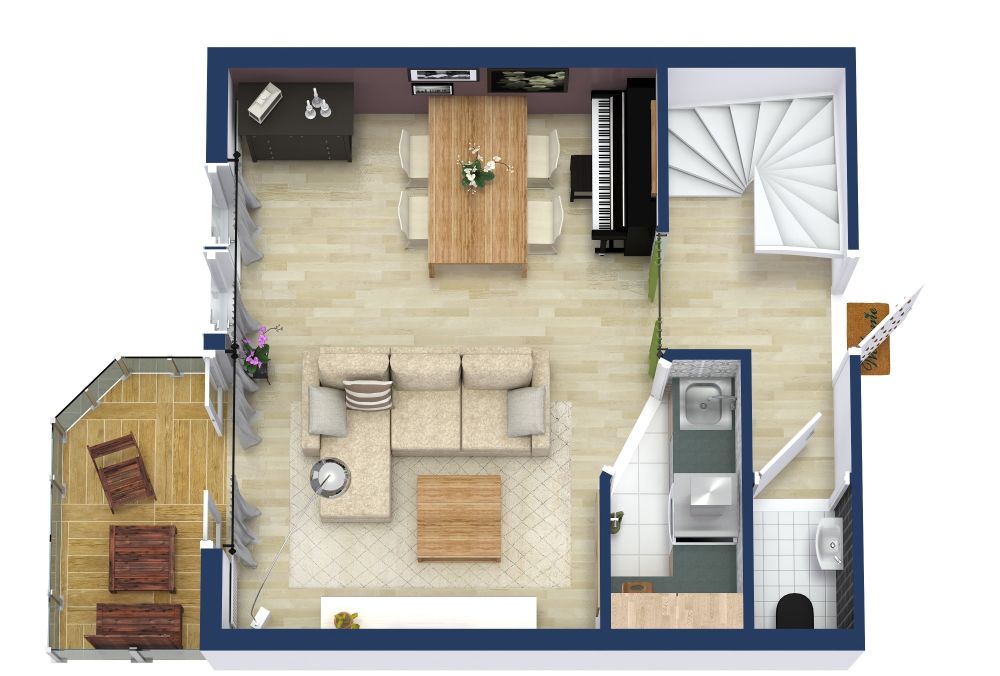 Grundriss für ein charmantes 2-stöckiges Haus mit Balkon