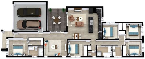 Platzsparendes Layout mit Garage und Terrasse