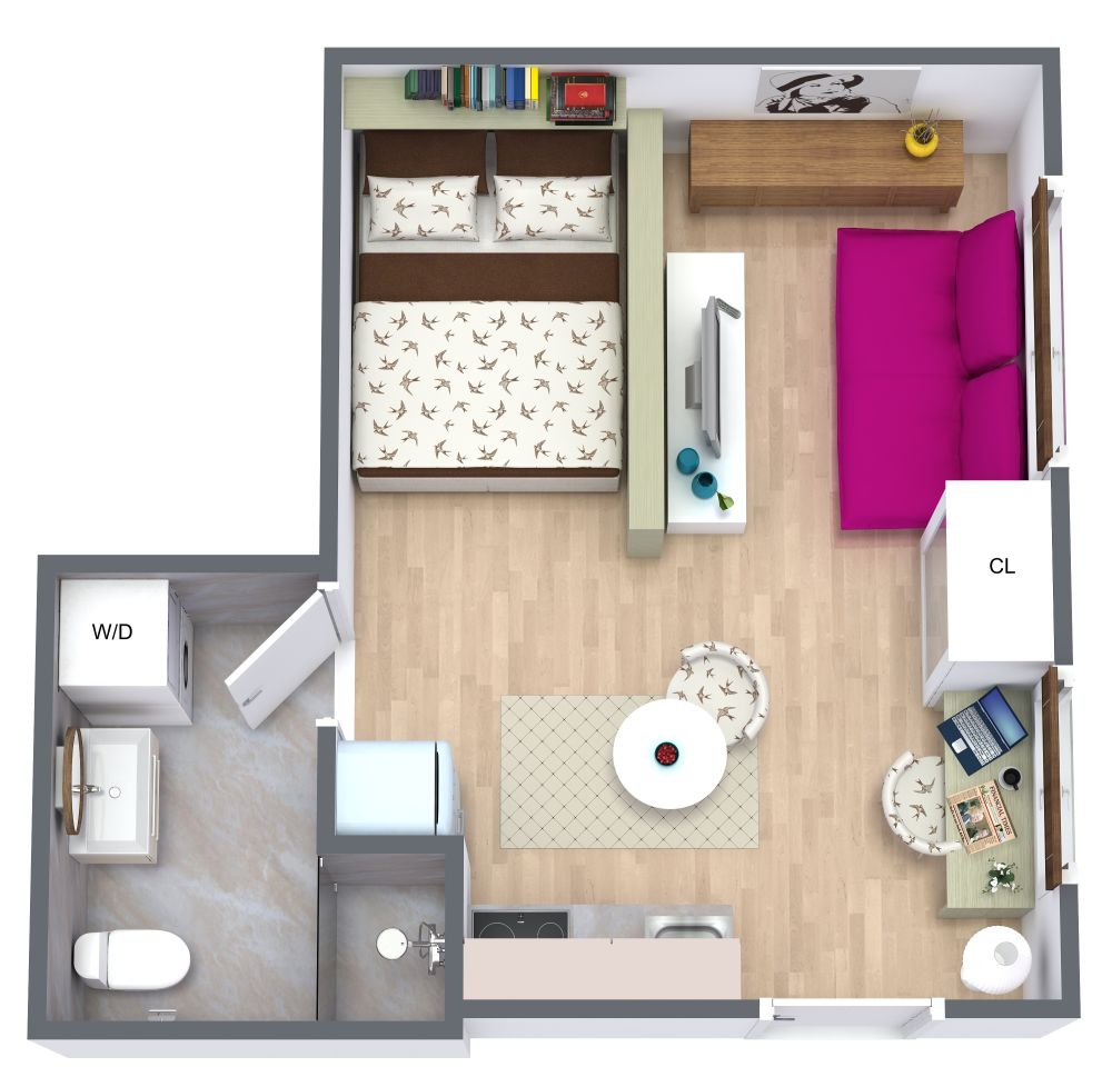 Wunderschönes Apartment-Layout mit femininem Dekor