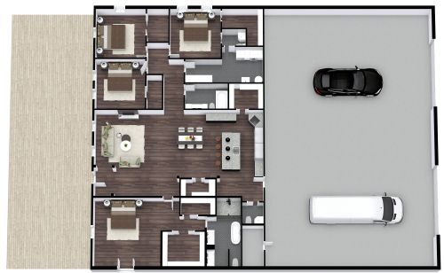 Grundriss für ein Haus mit 4 Schlafzimmern und großer Garage