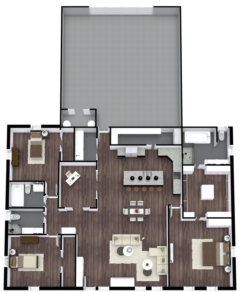 Grundriss für ein Haus mit 3 Schlafzimmern und 1 Arbeitszimmer
