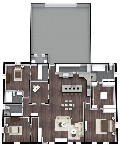 Grundriss für ein Haus mit 3 Schlafzimmern und 1 Arbeitszimmer