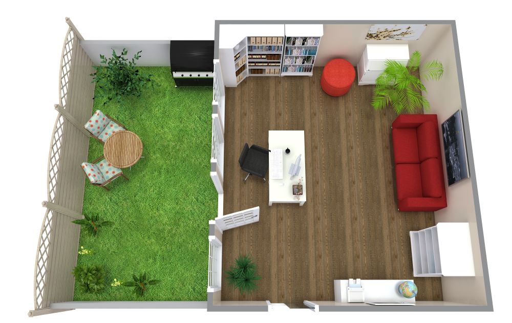 Gemütliches Arbeitszimmer mit Garten