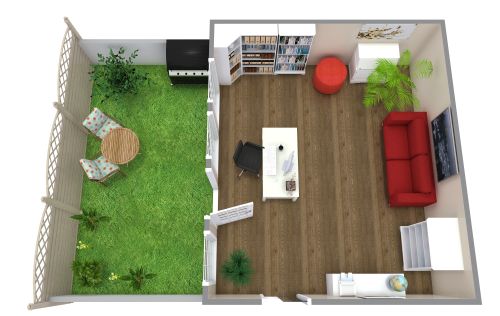 Gemütliches Arbeitszimmer mit Garten
