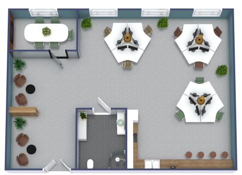 Stilvolles kleines Büro mit offenem Layout