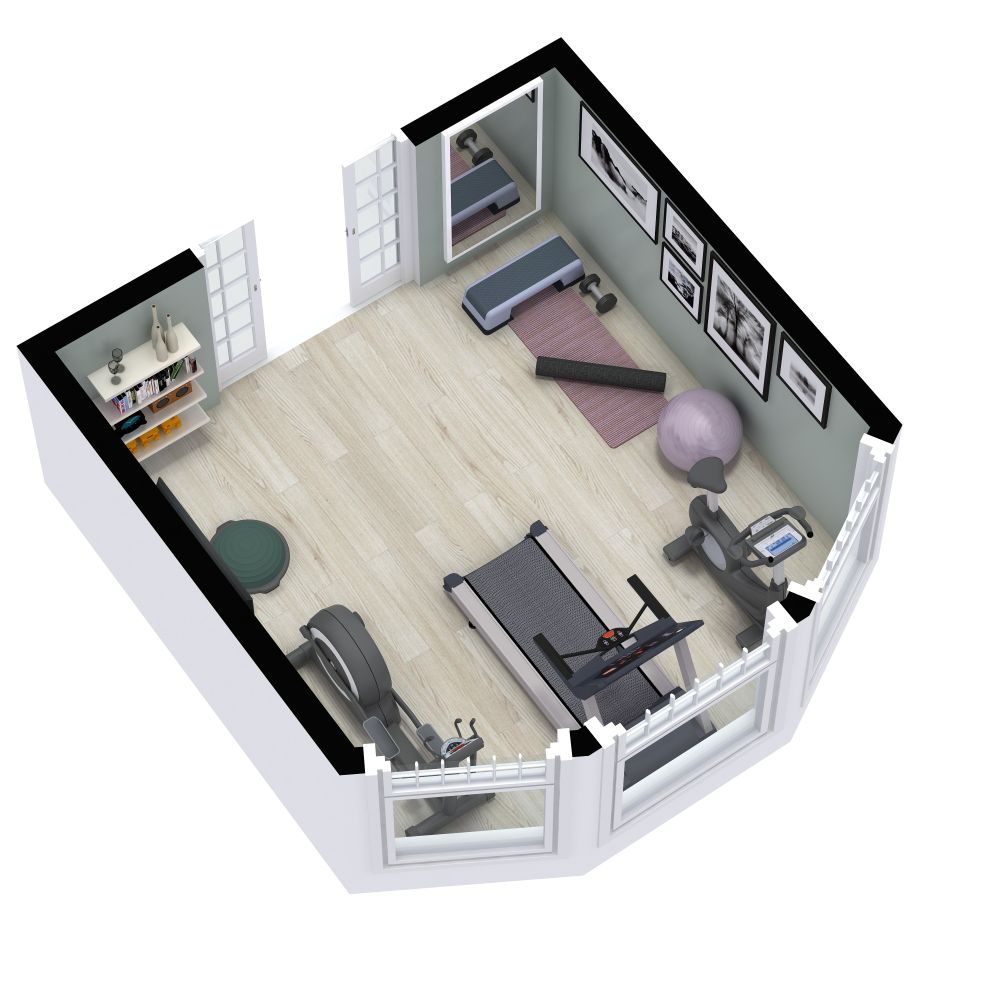 Grundriss für einen Trainingsraum mit Erkerfenster