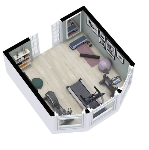 Grundriss für einen Trainingsraum mit Erkerfenster