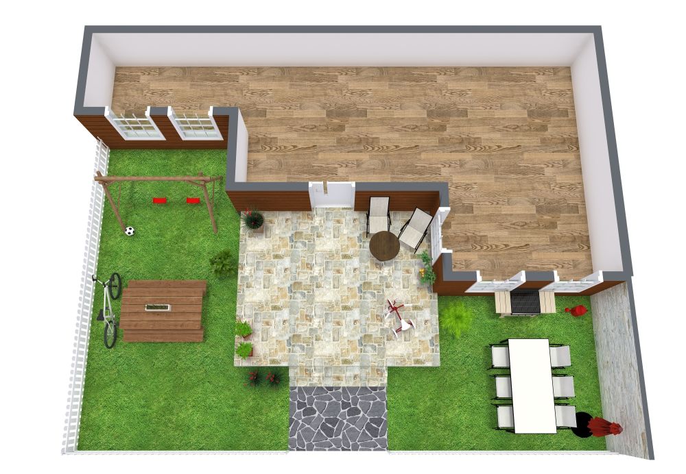 Grundrissidee für einen verspielten Vorgarten