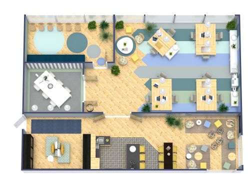 Innendesign für einen coolen und bunten Büroraum