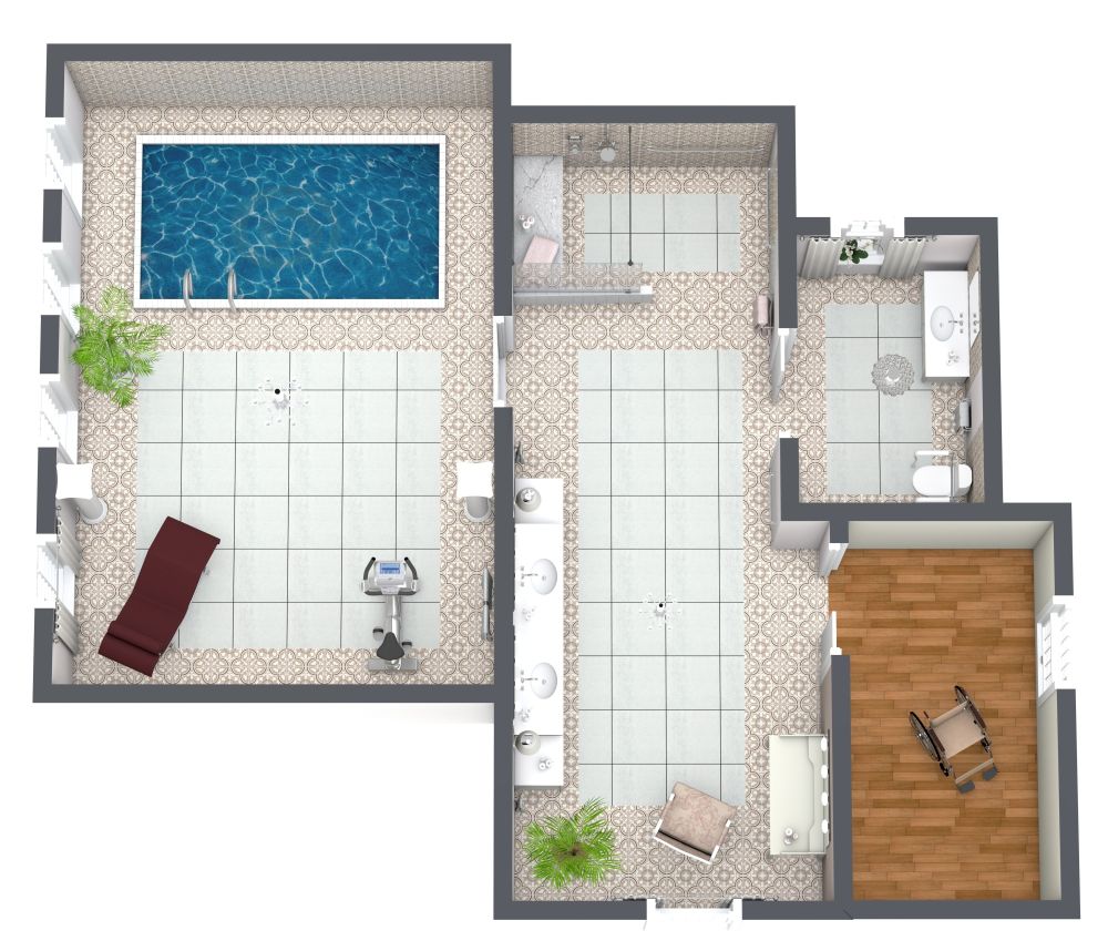 Grundriss für ein großes barrierefreies Badezimmer für Senioren