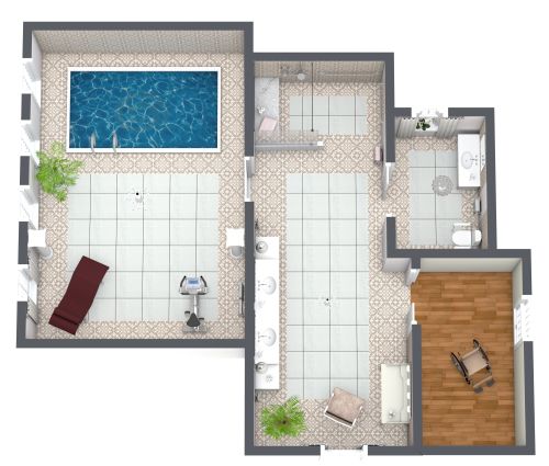 Grundriss für ein großes barrierefreies Badezimmer für Senioren