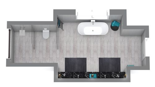 Grundriss für ein modernes, vollausgestattetes Bad