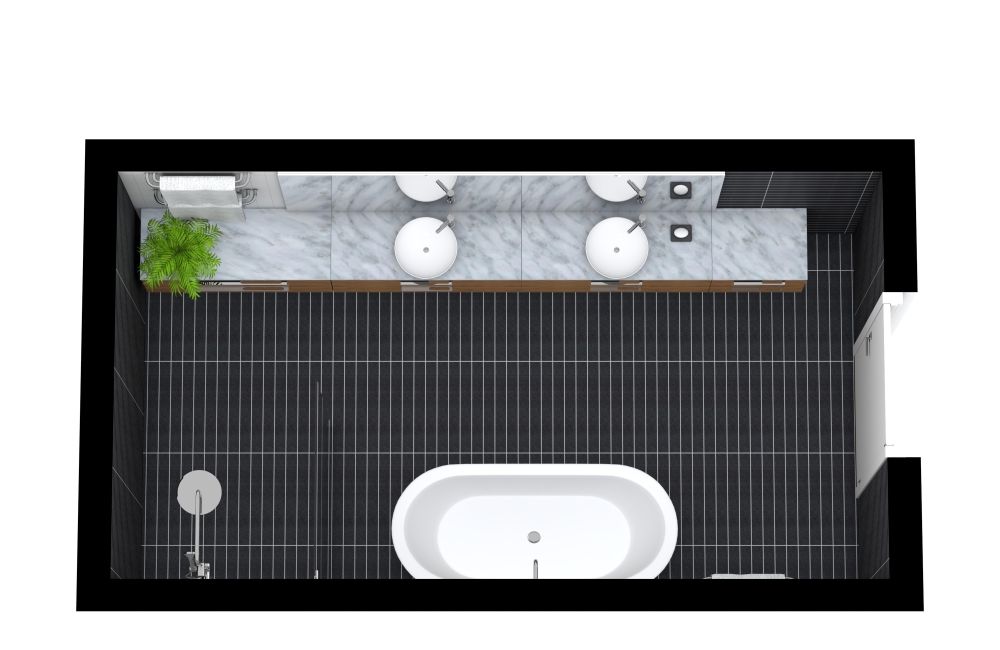 Grundriss für ein dunkles und modernes Badezimmer
