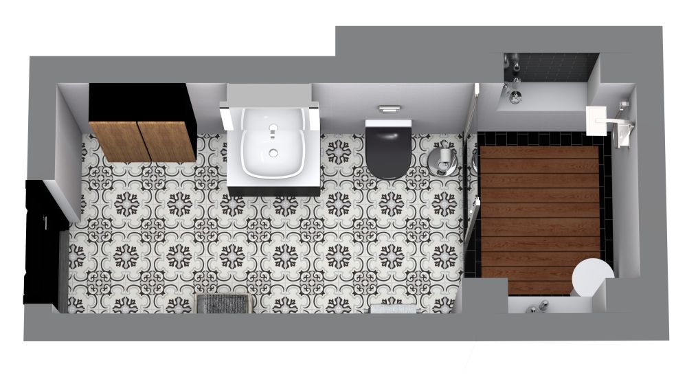 Grundriss für ein rechteckiges Badezimmer im Landhausstil