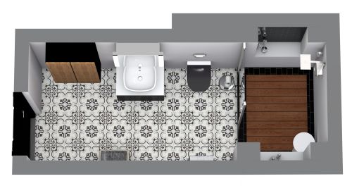 Grundriss für ein rechteckiges Badezimmer im Landhausstil