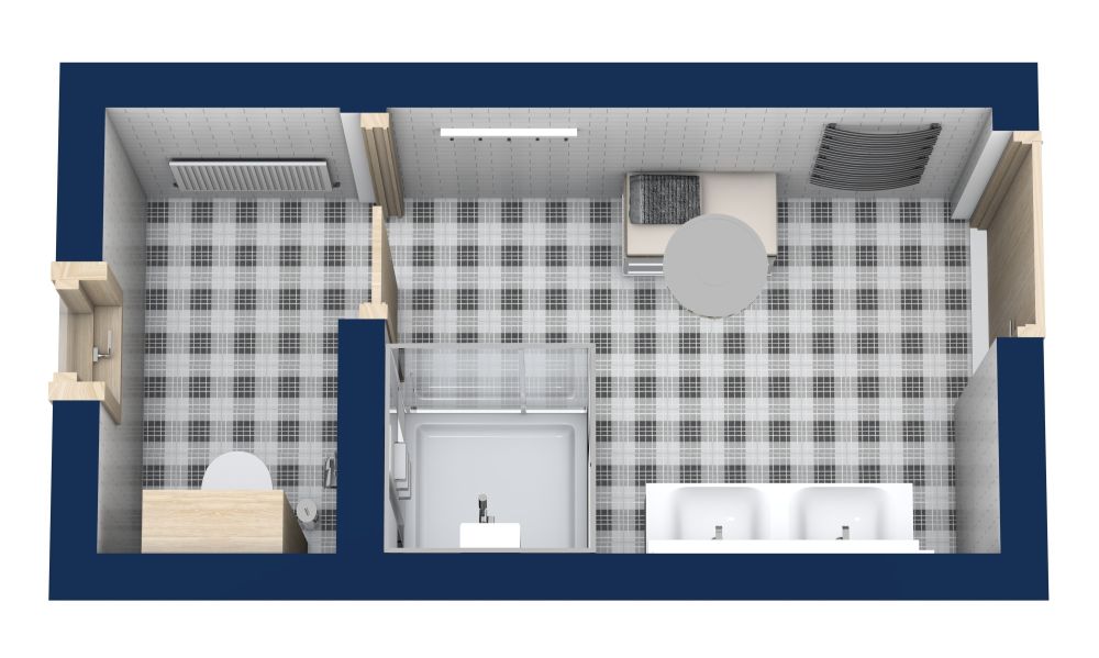 Grundriss für ein rechteckiges Badezimmer im skandinavischen Stil