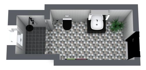Schmales Badezimmer im industriellen Stil