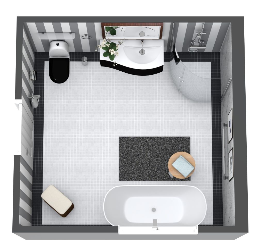 Grundriss für ein Badezimmer mit ovaler Badewanne