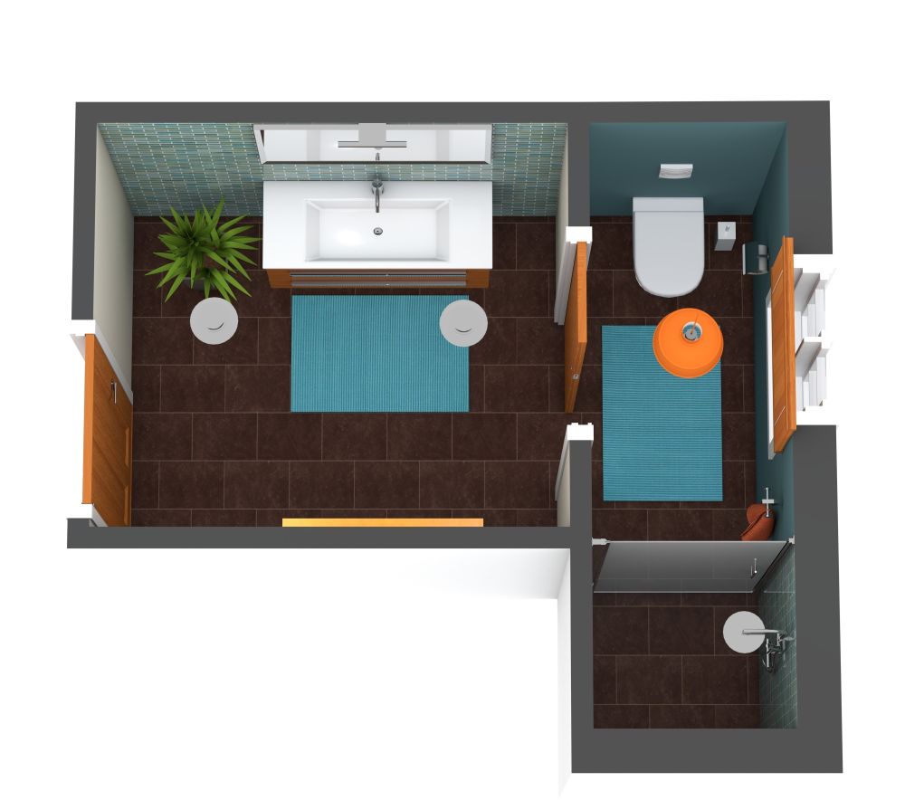 Grundriss für ein L-förmiges Badezimmer