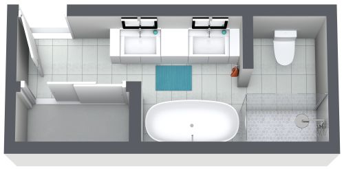 Grundriss für ein modernes rechteckiges Badezimmer