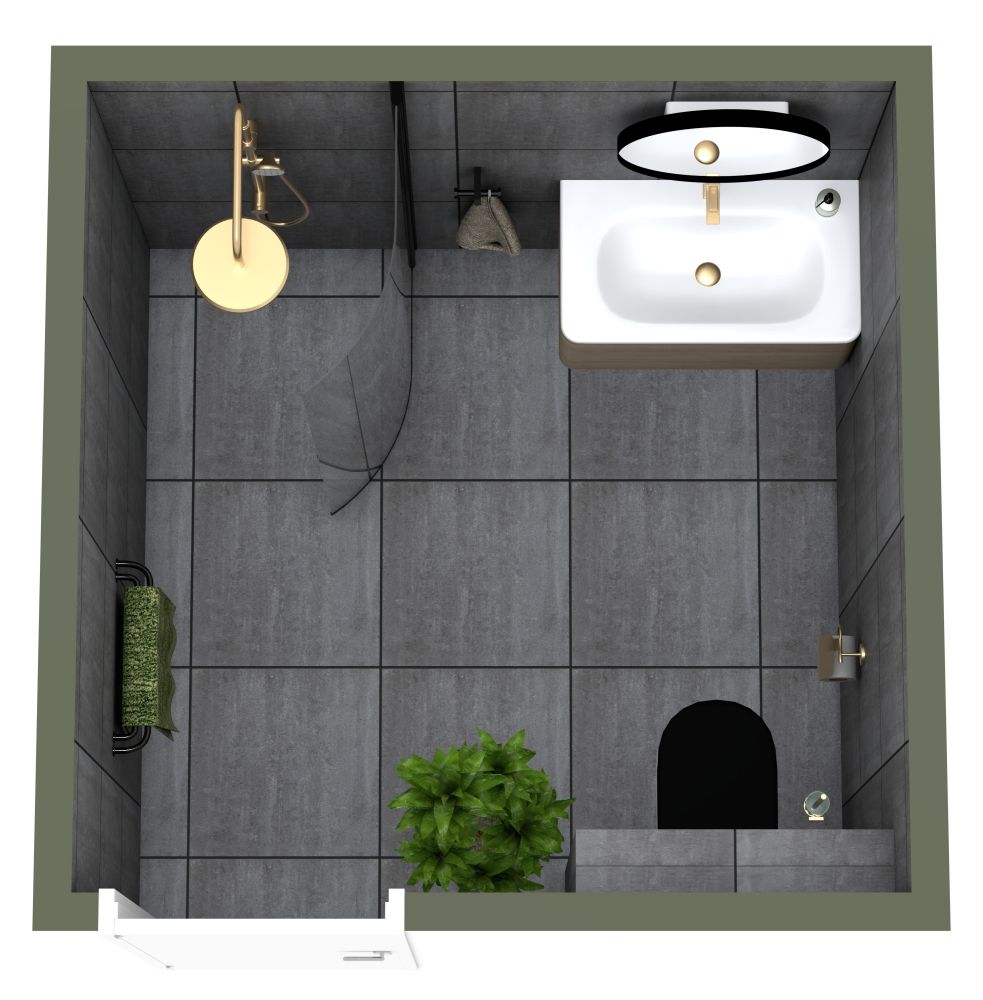 Grundriss für ein quadratisches Badezimmer im industriellen Stil