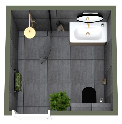 Grundriss für ein quadratisches Badezimmer im industriellen Stil