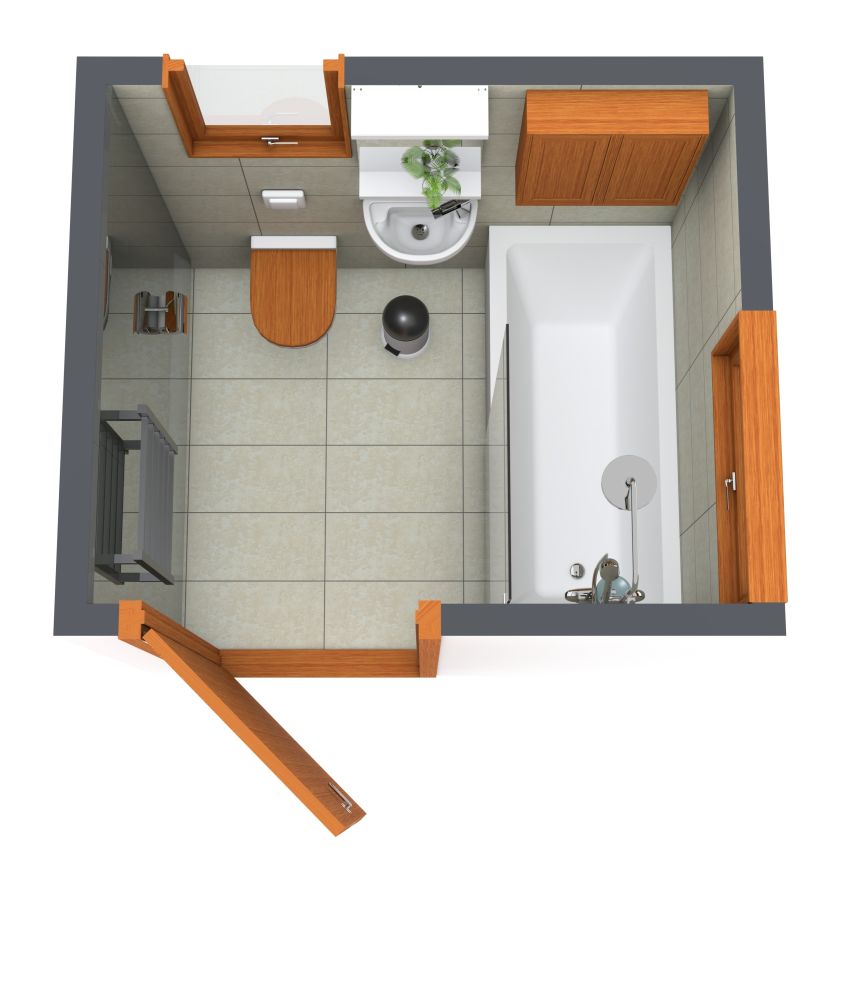 Kleines quadratisches Badezimmer im Handwerksstil