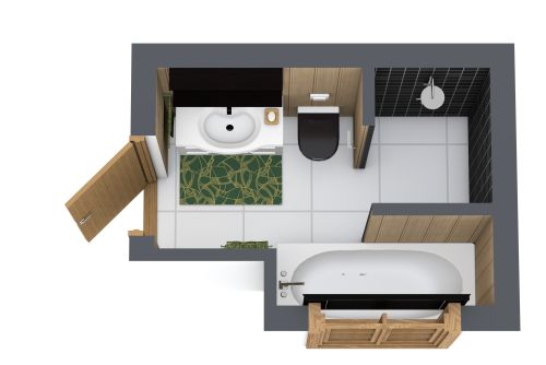 Grundriss für ein Bad mit Badewanne und Dusche