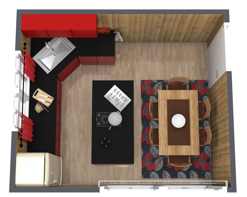 Rot und schwarzes Küchendesign