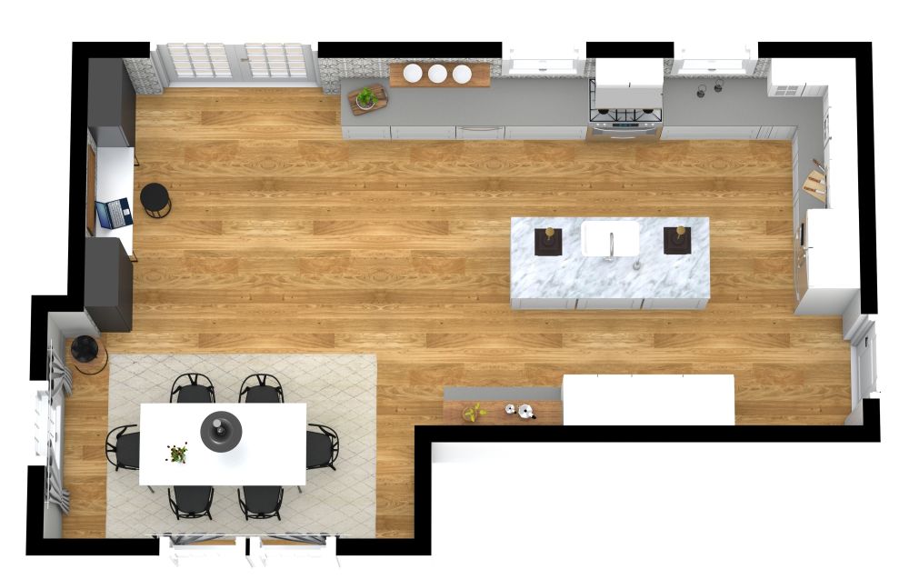 Grundriss für eine geräumige L-förmige Küche mit Insel