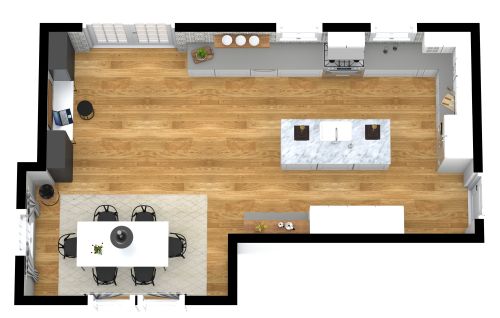 Grundriss für eine geräumige L-förmige Küche mit Insel