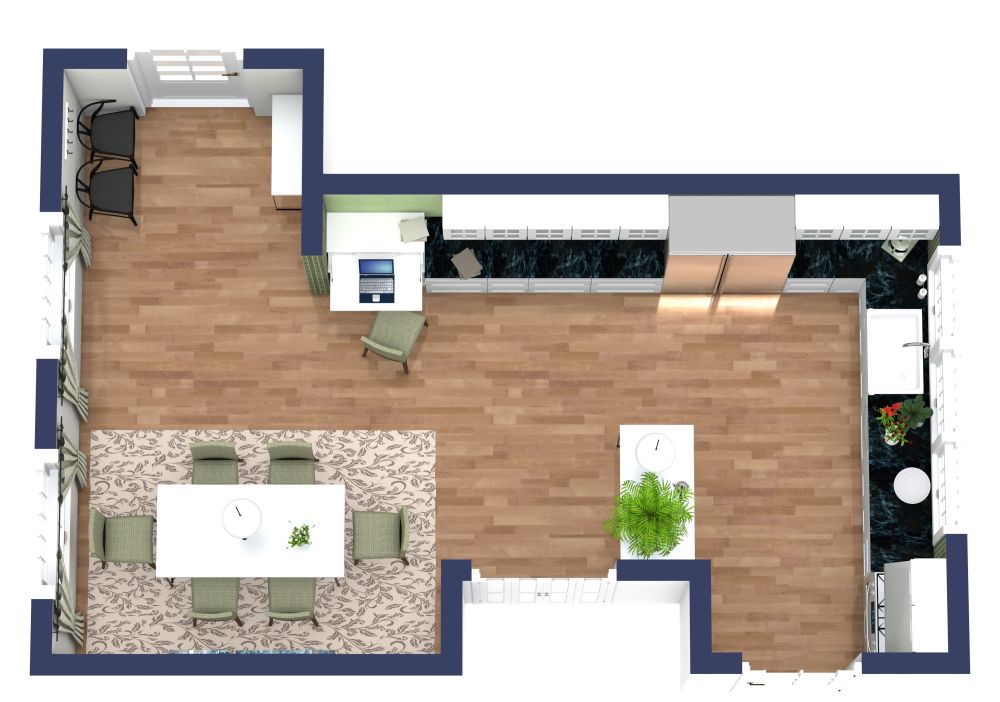 Grundriss für eine L-förmige Küche mit Essbereich