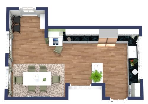 Grundriss für eine L-förmige Küche mit Essbereich