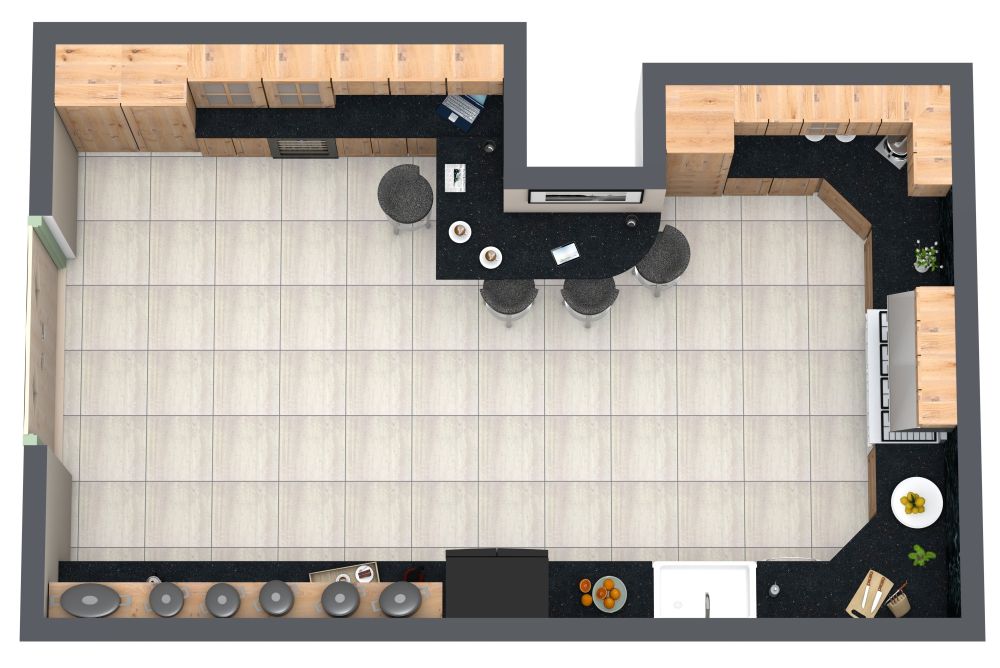 Trendige Küche mit Frühstückstheke