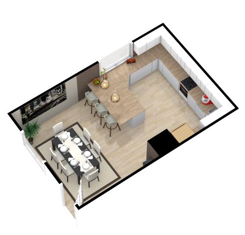 Grundriss für eine Küche mit Halbinsel und delikatem Essbereich